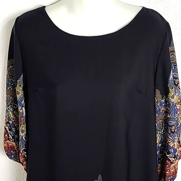 Gibiu Black Bohemian Shift Dress with Colorful Print, Size Medium - Picture 3 of 10